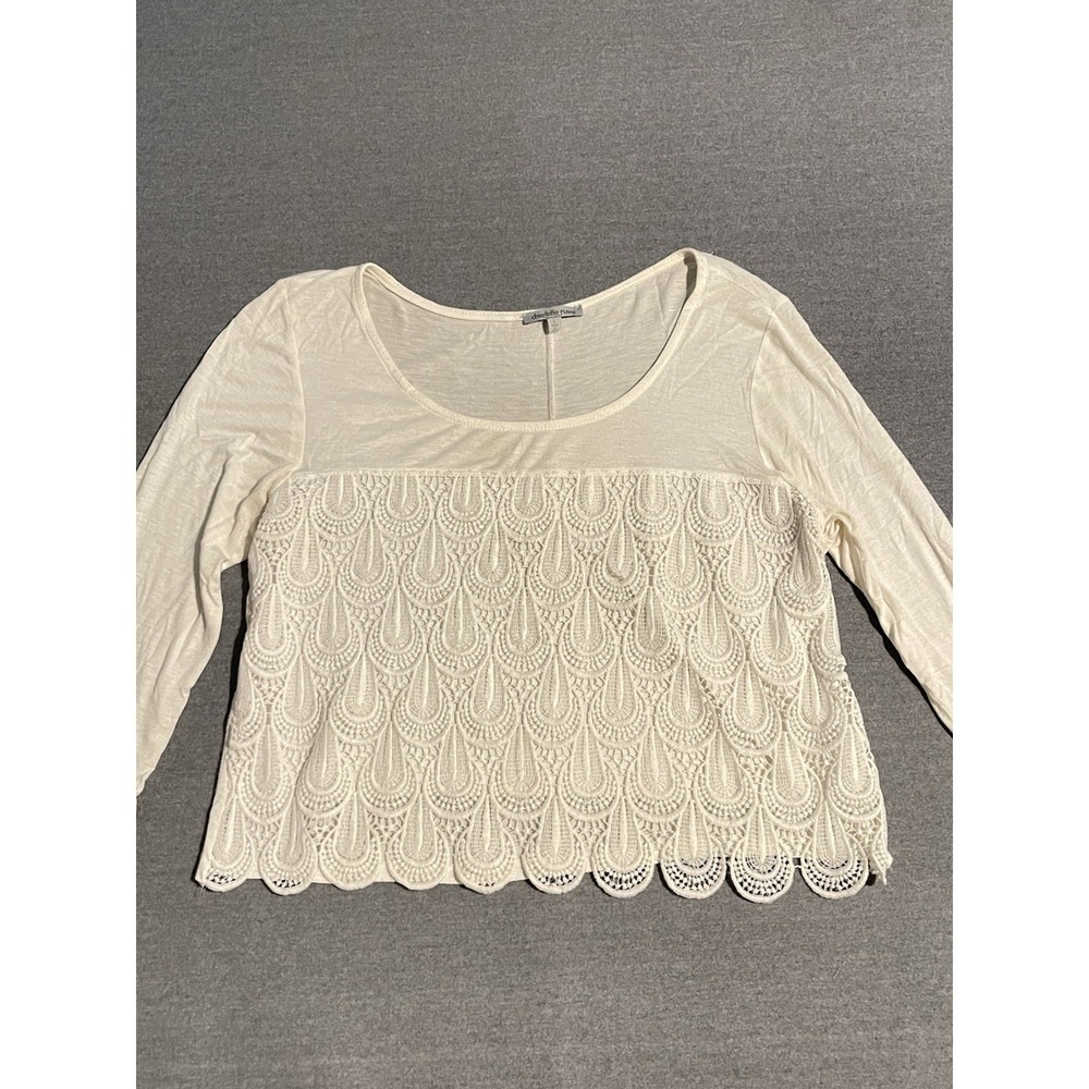 Charlotte Russe Cream Lace Panel Top Size Large Long Sleeve‎ Sheer Detail